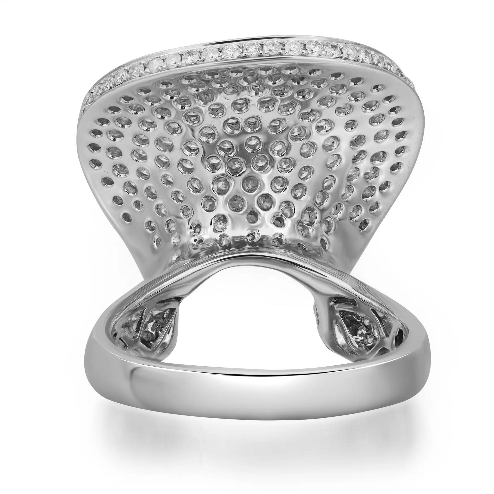 Modern 2.32Cttw Pave Set Round Cut Diamond Ladies Cocktail Ring 14K White Gold Size 7.5 For Sale