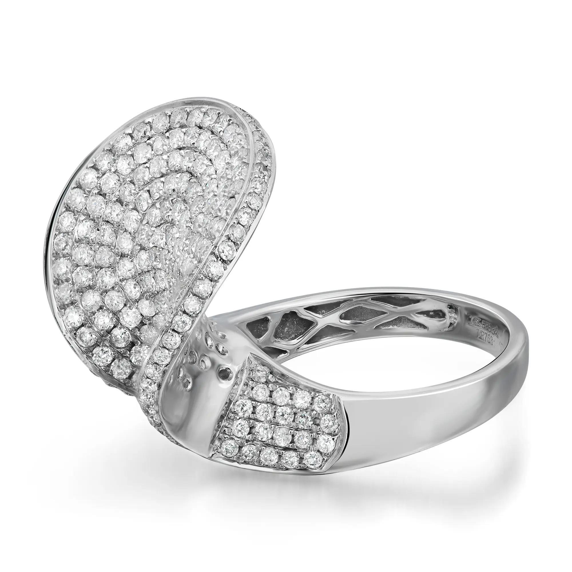 2.32Cttw Pave Set Round Cut Diamond Ladies Cocktail Ring 14K White Gold Size 7.5 In New Condition For Sale In New York, NY