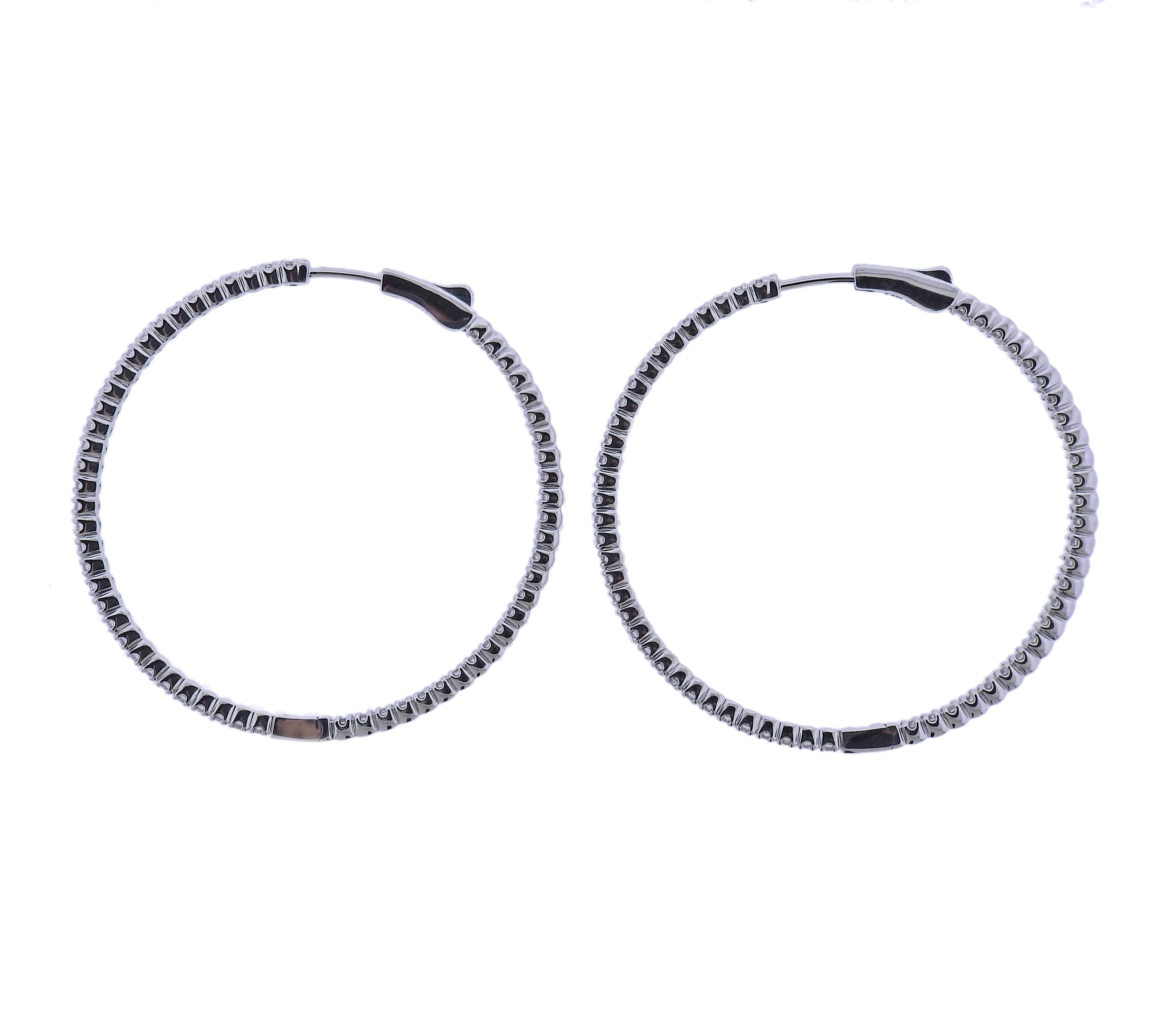 Round Cut 2.32ctw Diamond White Gold Hoop Earrings For Sale