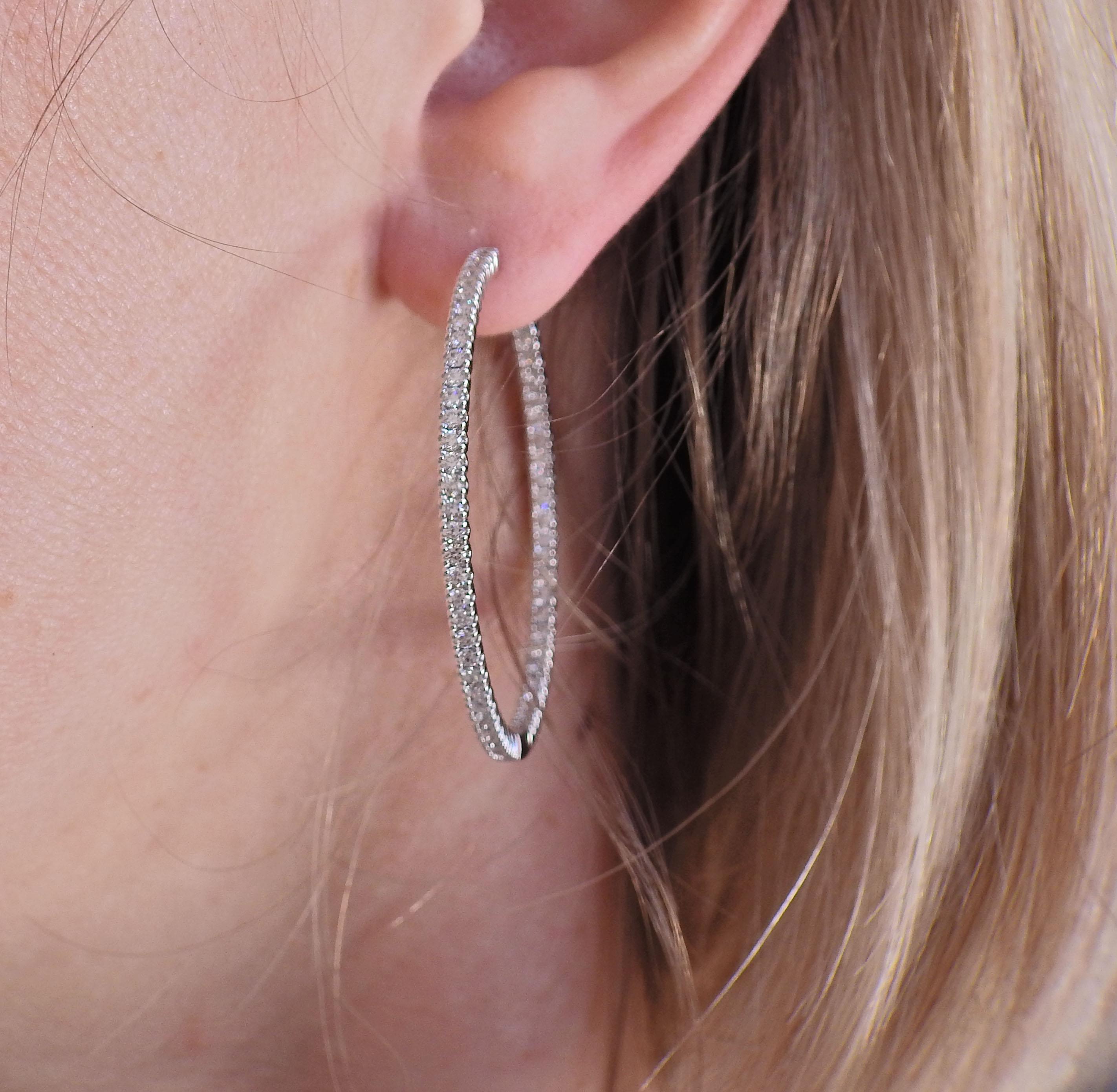 Women's 2.32ctw Diamond White Gold Hoop Earrings For Sale
