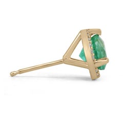 2.32tcw 14K Gold 8.5mm Round Emerald & Diamond Halo Stud Earrings Natural