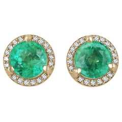 Orecchini a perno in oro 14K con smeraldo rotondo e diamante da 8,5 mm, 2,32tcw Nature