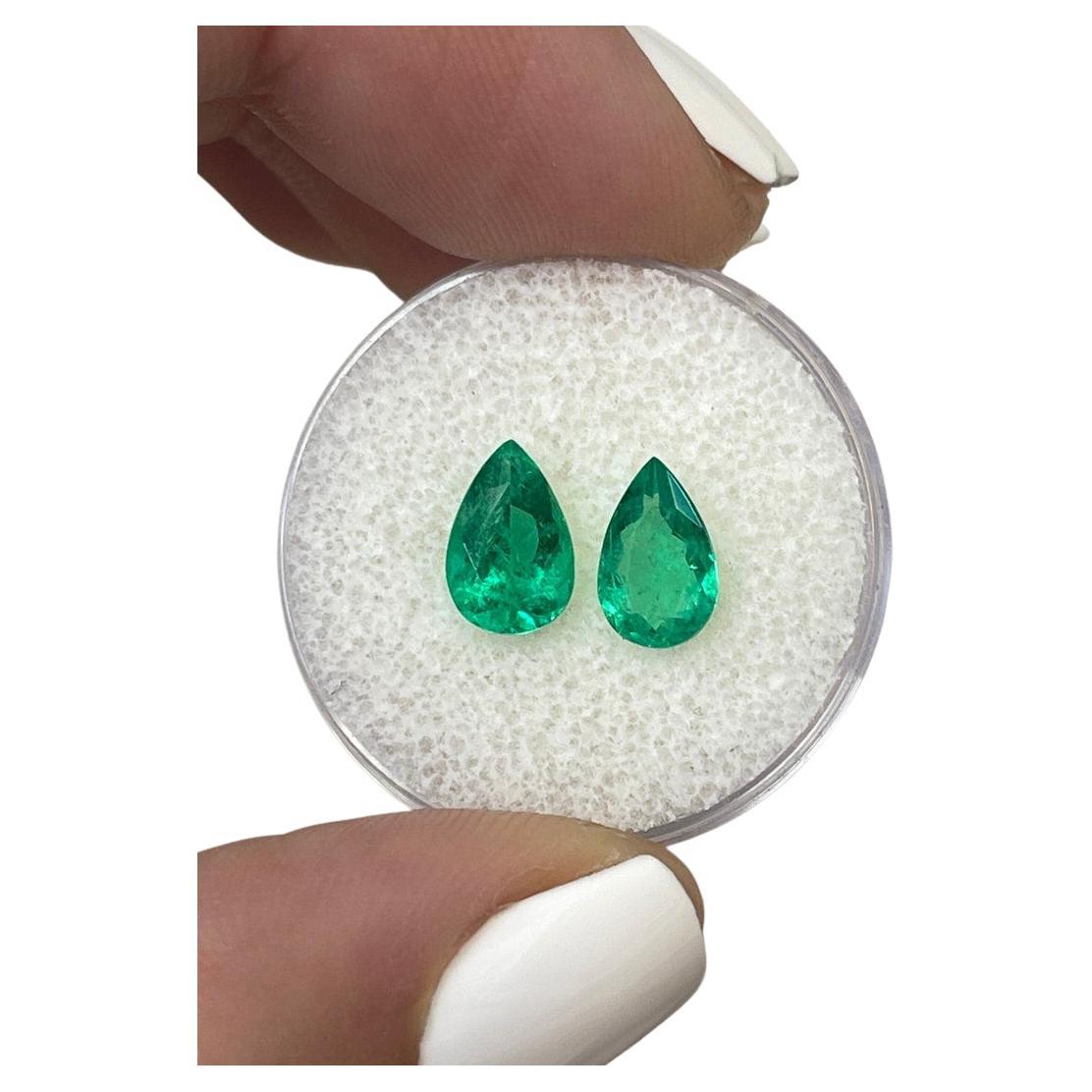 2.32tcw 9x6 Pear-Cut Matching Colombian Emeralds - Genuine Loose Gems