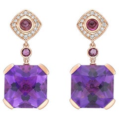 23.3 Carat Amethyst, Rhodolite and Diamond Earrings in 18 Karat Rose Gold