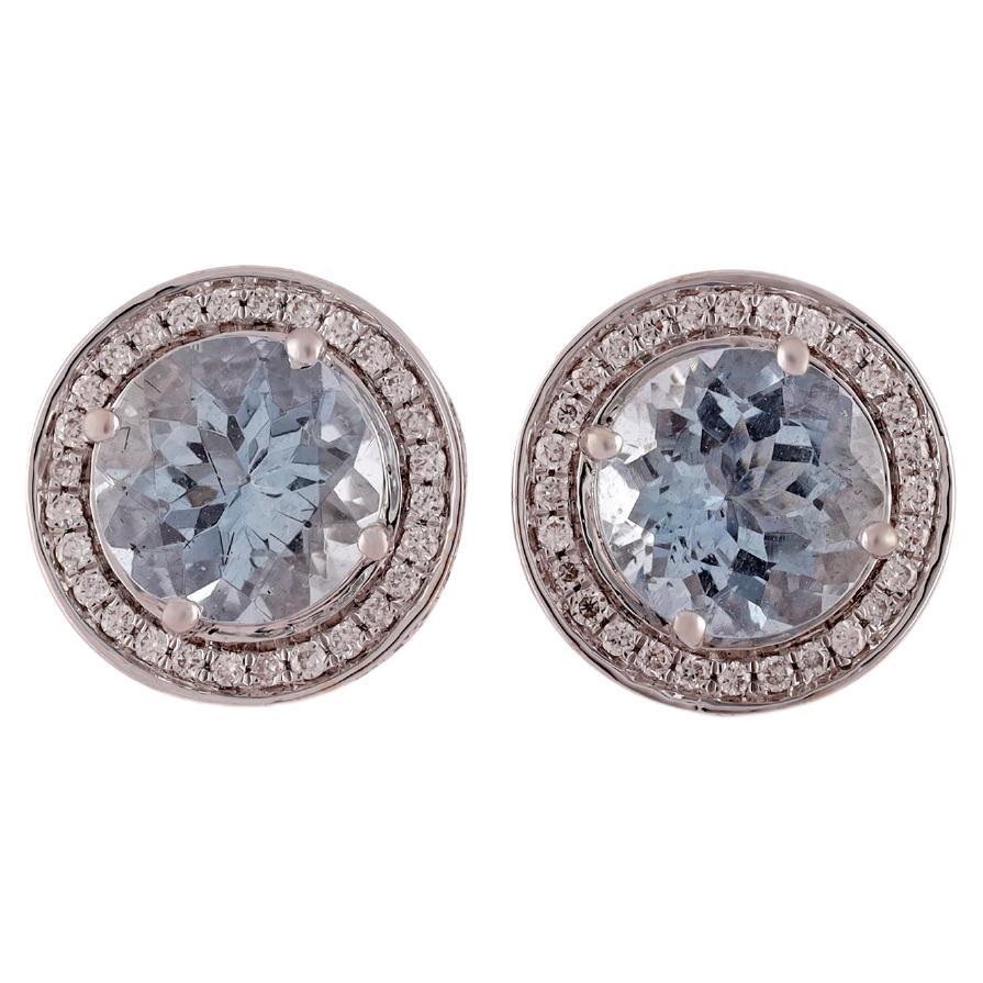 2.33 Carat Aquamarine & Diamond Stud Earrings in 18k Gold For Sale