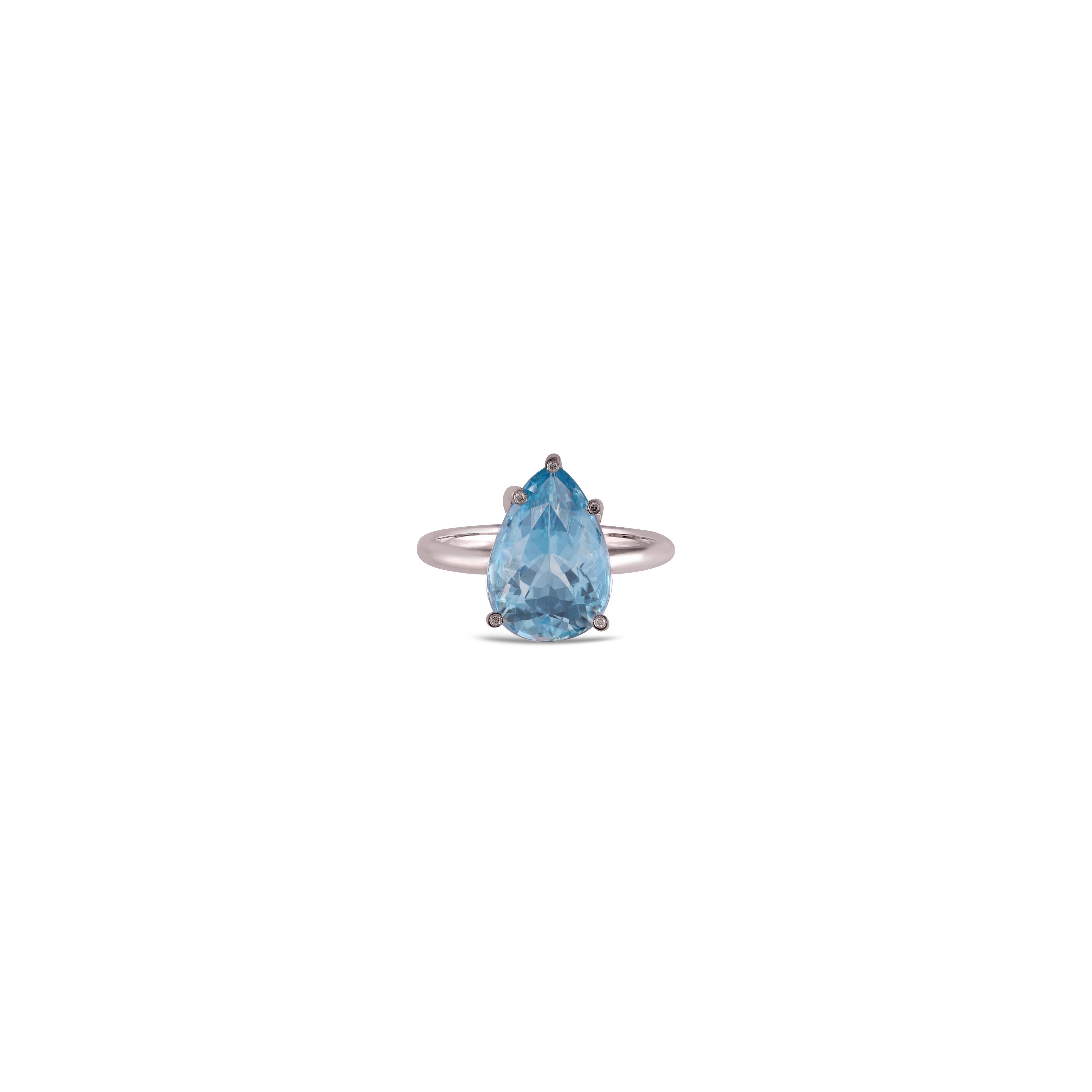 18K White Gold  Ring  with  1 Pear cut of Aquamarine 2.67 carats With 5 pcs of Diamond 0.02 Carat 

Custom Services
Resizing is available.
Request Customization



