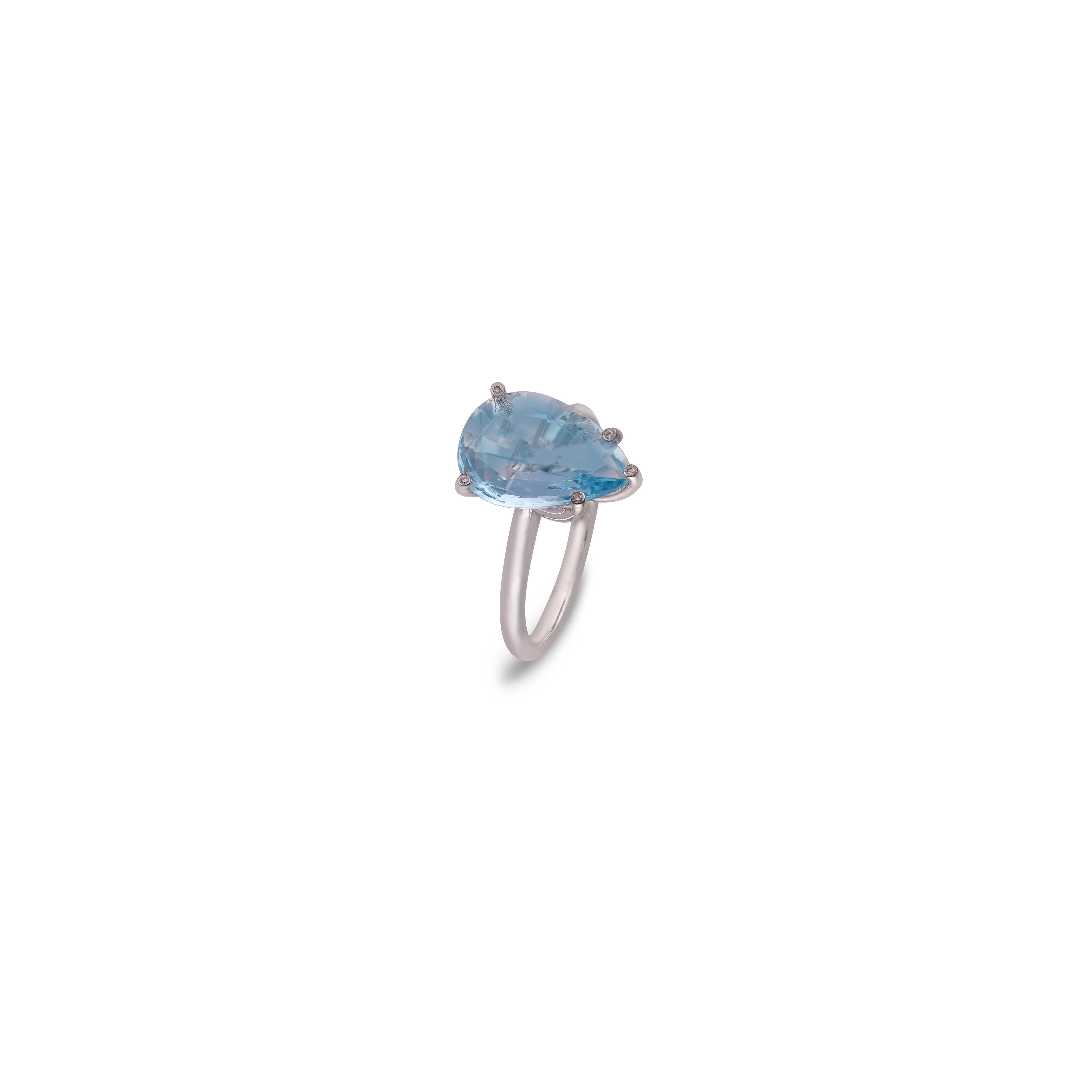 Pear Cut 2.33 Carat Aquamarine Ring Stud in 18k White Gold For Sale