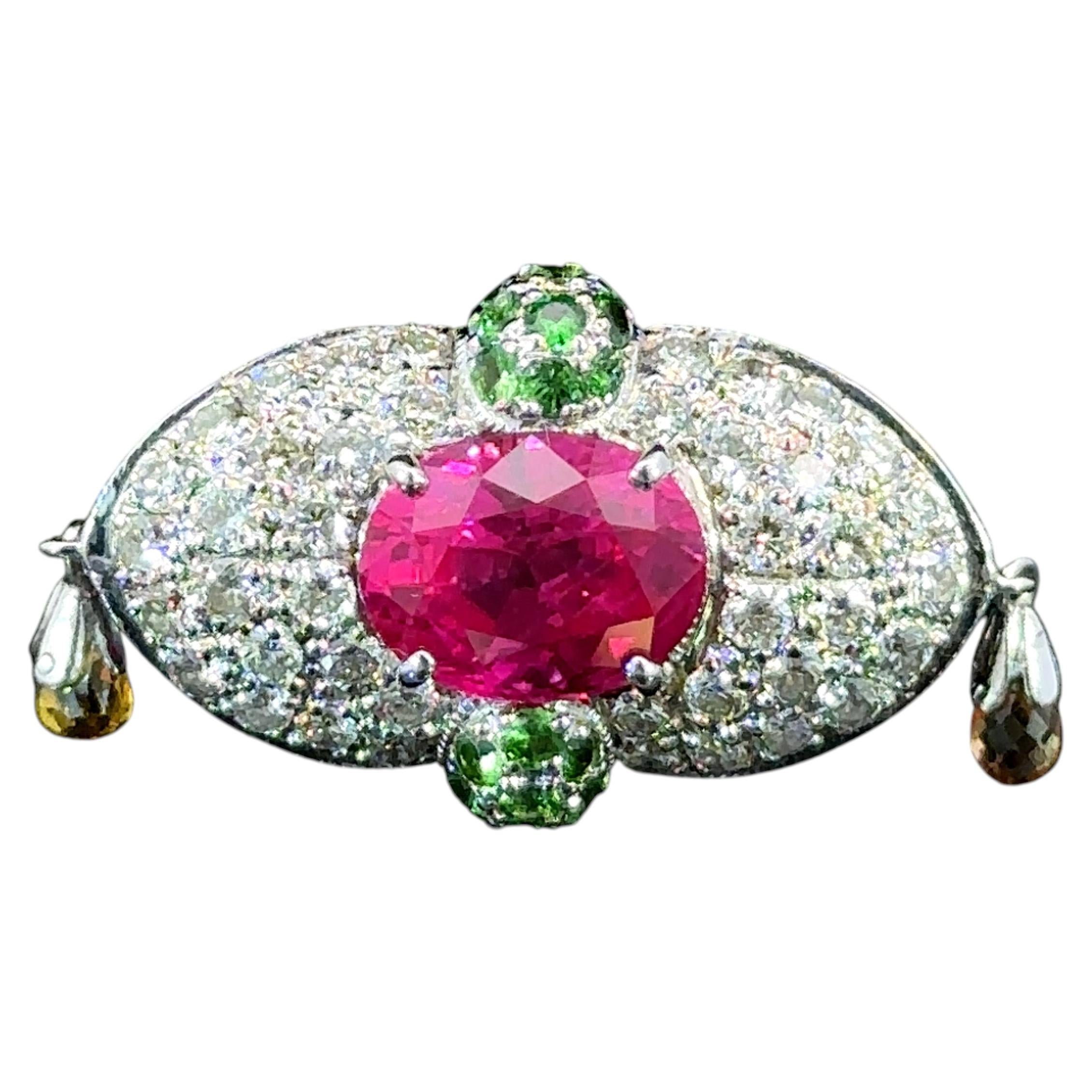 2.33 Carat Burmese Ruby Tsavorite Diamond 18 Karat Gold Ring by Meghna Jewels