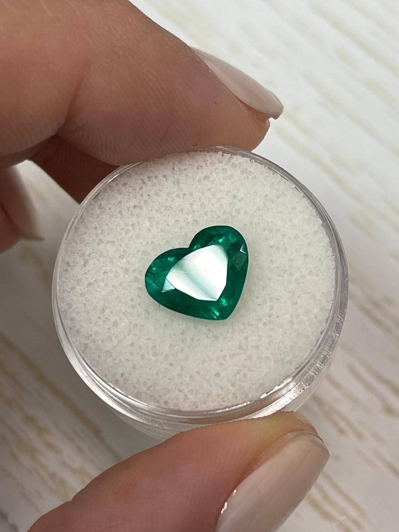 Emerald Cut 2.33 Carat Certified Heart-Cut Colombian Emerald  Vivid Muzo Green 11x9 Gemston For Sale
