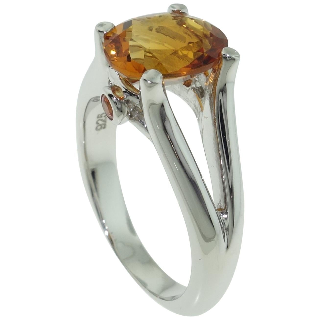 2.33 Carat Citrine and Sapphire Solitaire Statement Ring For Sale