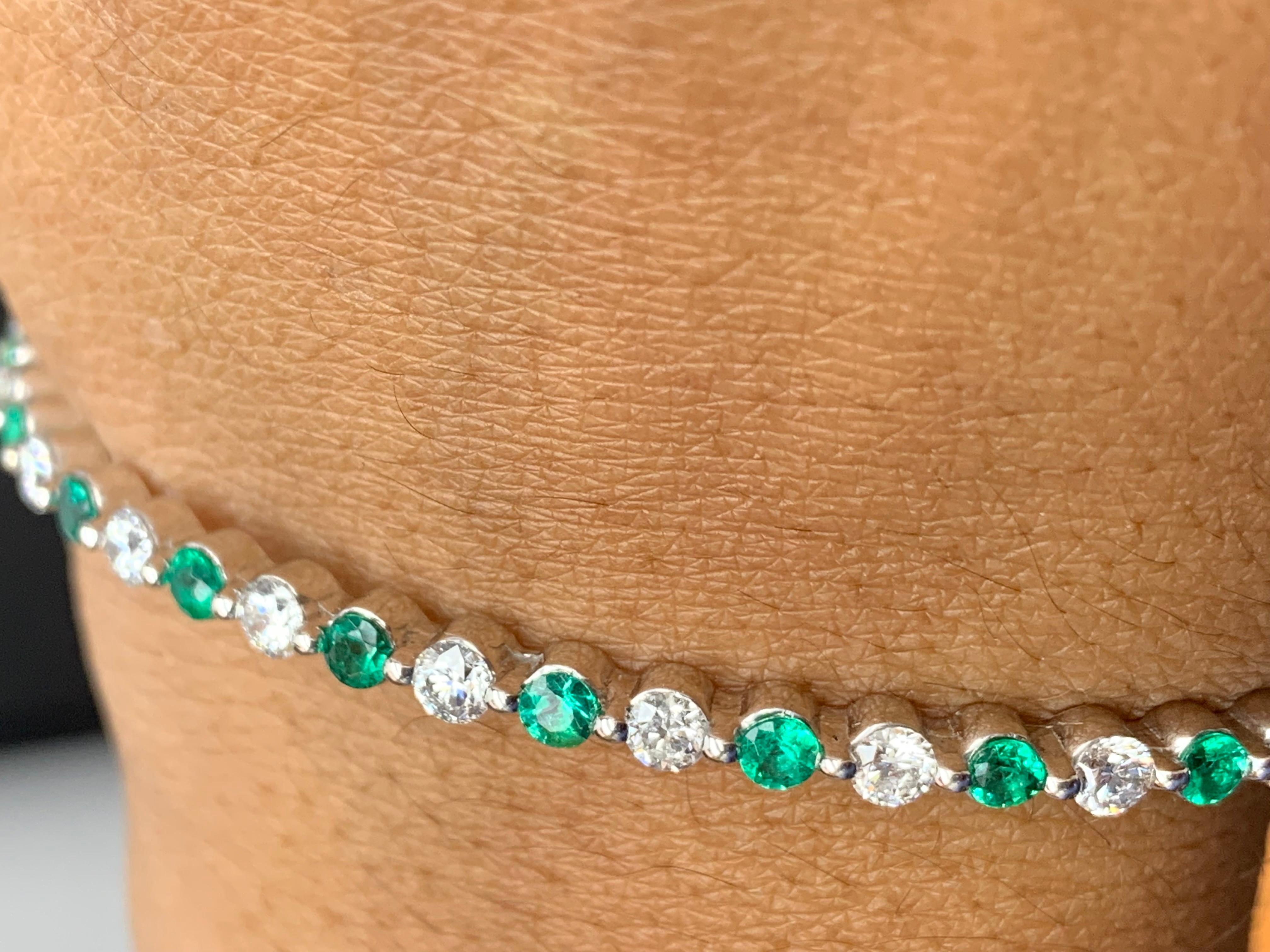 2.33 Carat Emerald and Diamond Bangle Bracelet in 14 K White Gold For Sale 2