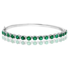 2.33 Carat Emerald and Diamond Bangle Bracelet in 14 K White Gold