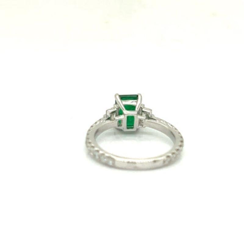 Emerald Cut 2.33 Carat Emerald and Diamond Platinum Ring For Sale