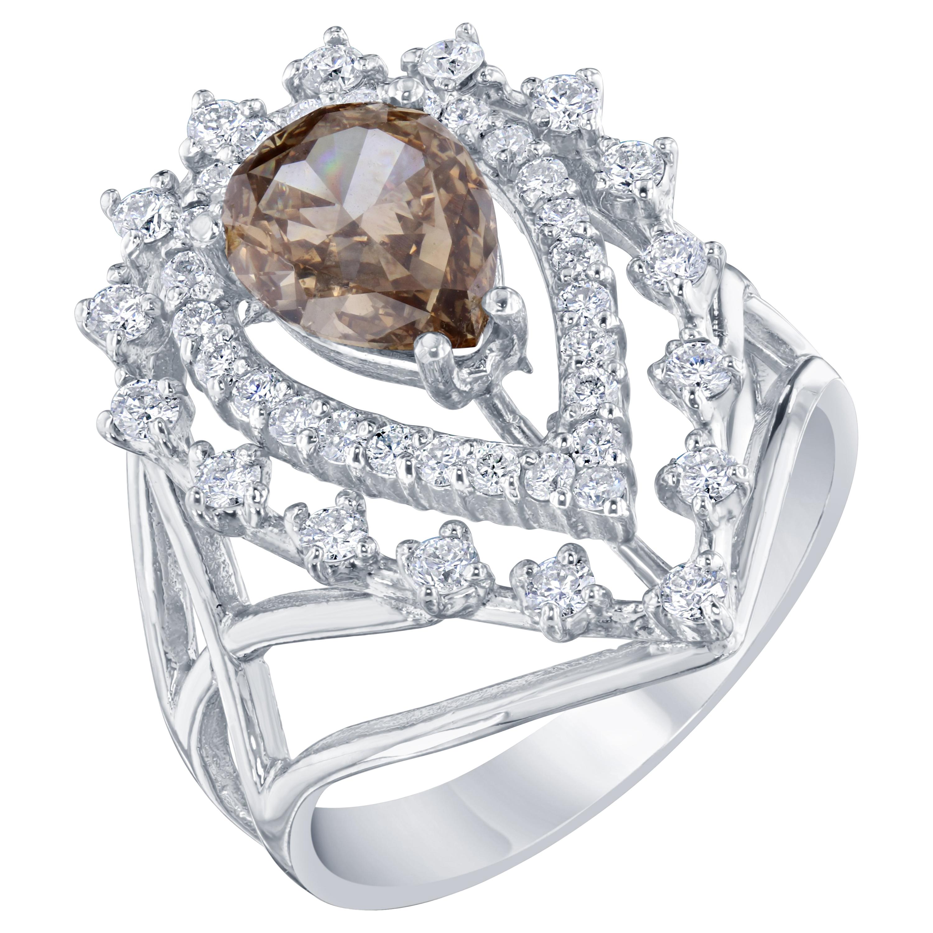 2.33 Carat Natural Brown Diamond White Gold Cocktail Ring For Sale