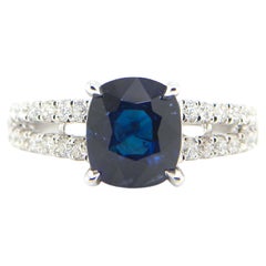2.33 Carat GIA Certified Burma No Heat Deep Blue Sapphire and White Diamond Ring