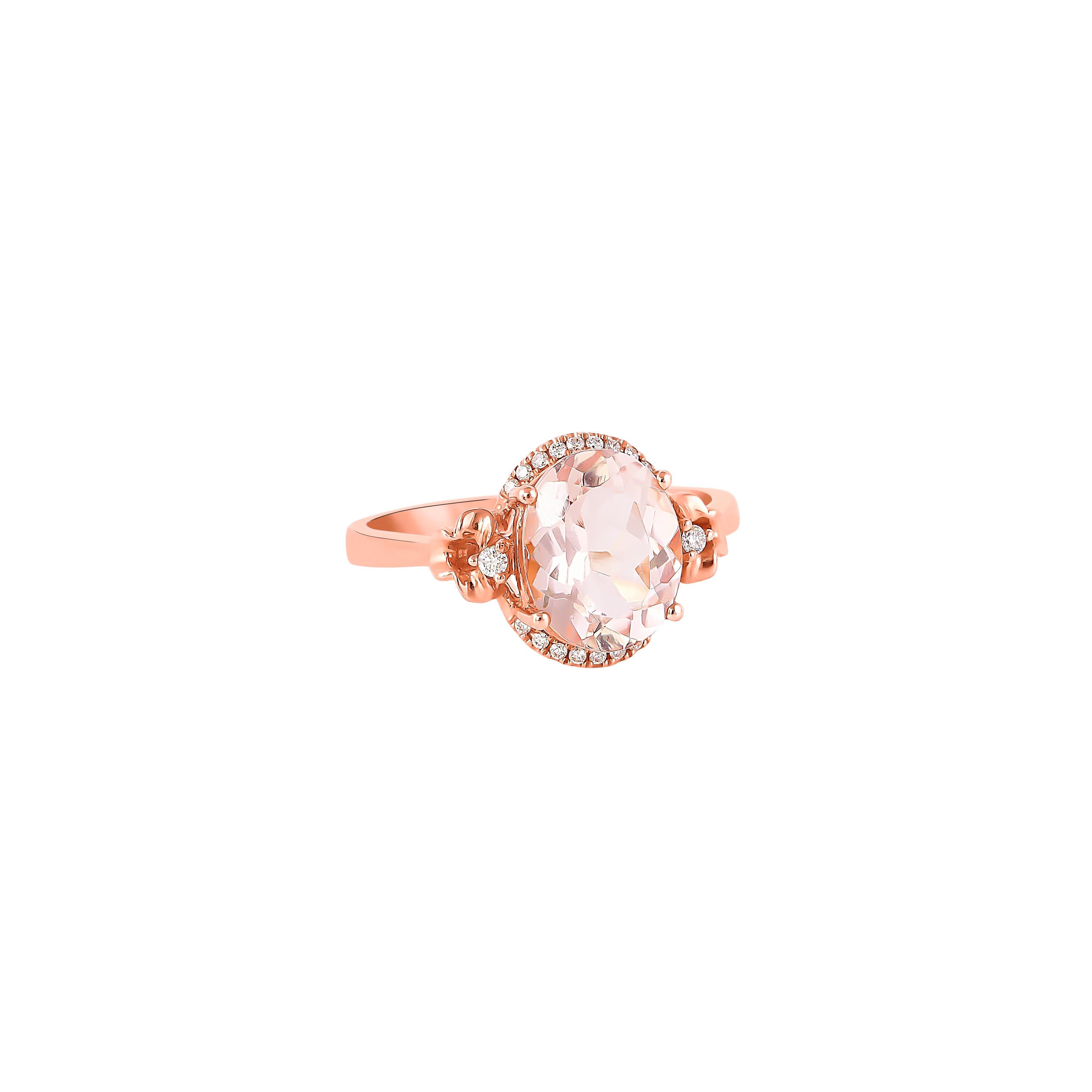 This collection features an array of magnificent morganites! Accented with Diamonds these rings are made in rose gold and present a classic yet elegant look. 

Classic morganite ring in 18K Rose gold with Diamond. 

Morganite: 2.33 carat, 10X8mm