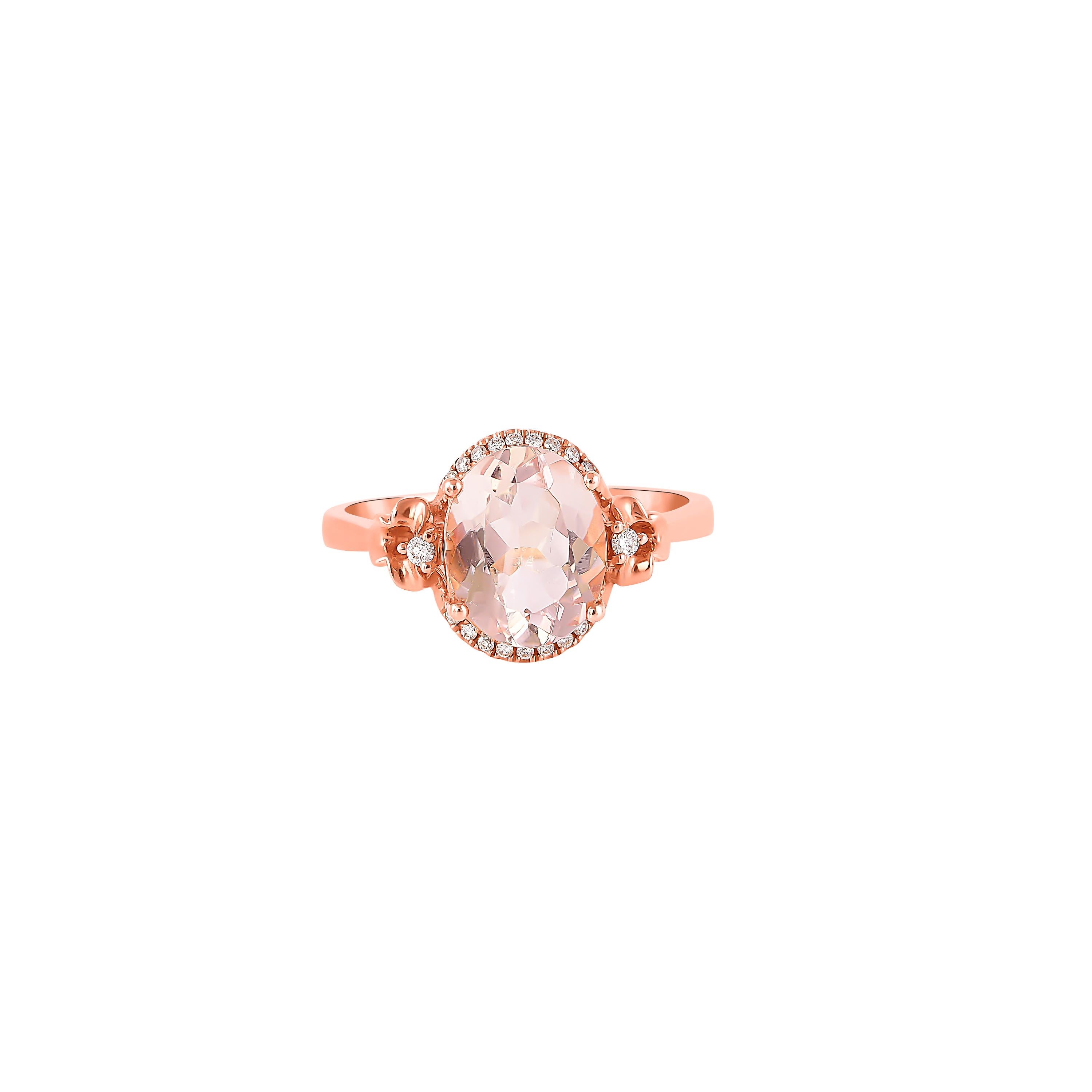 Contemporary 2.33 Carat Morganite and Diamond Ring in 18 Karat Rose Gold For Sale