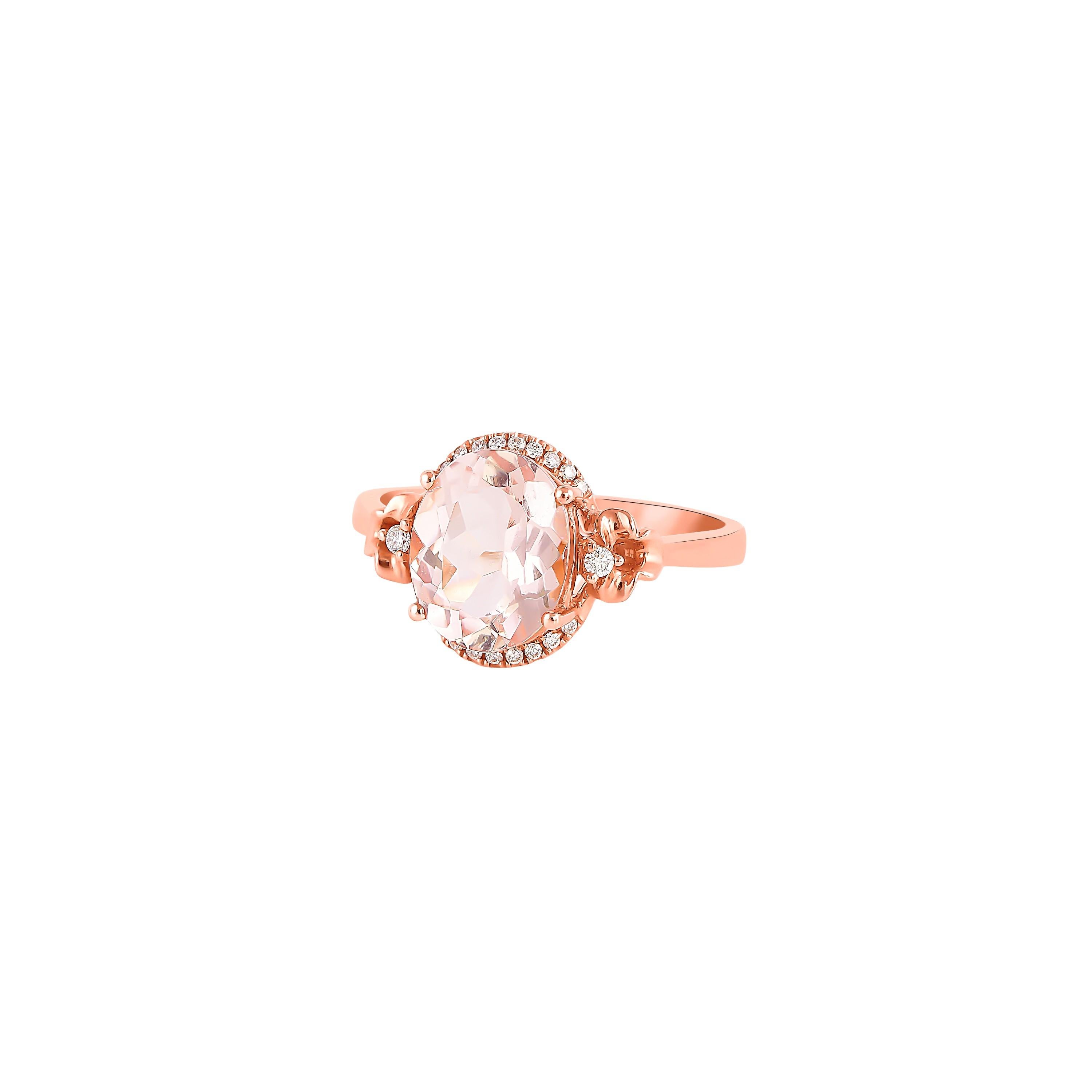 Oval Cut 2.33 Carat Morganite and Diamond Ring in 18 Karat Rose Gold For Sale