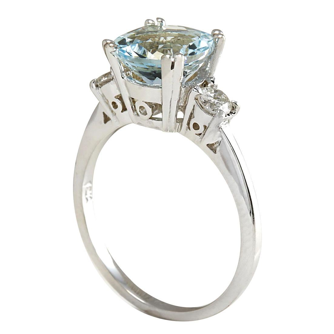 Round Cut Natural Aquamarine Diamond Ring In 14 Karat White Gold  For Sale