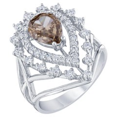 2.33 Carat Natural Brown Diamond White Diamond 18 Karat White Gold Cocktail Ring
