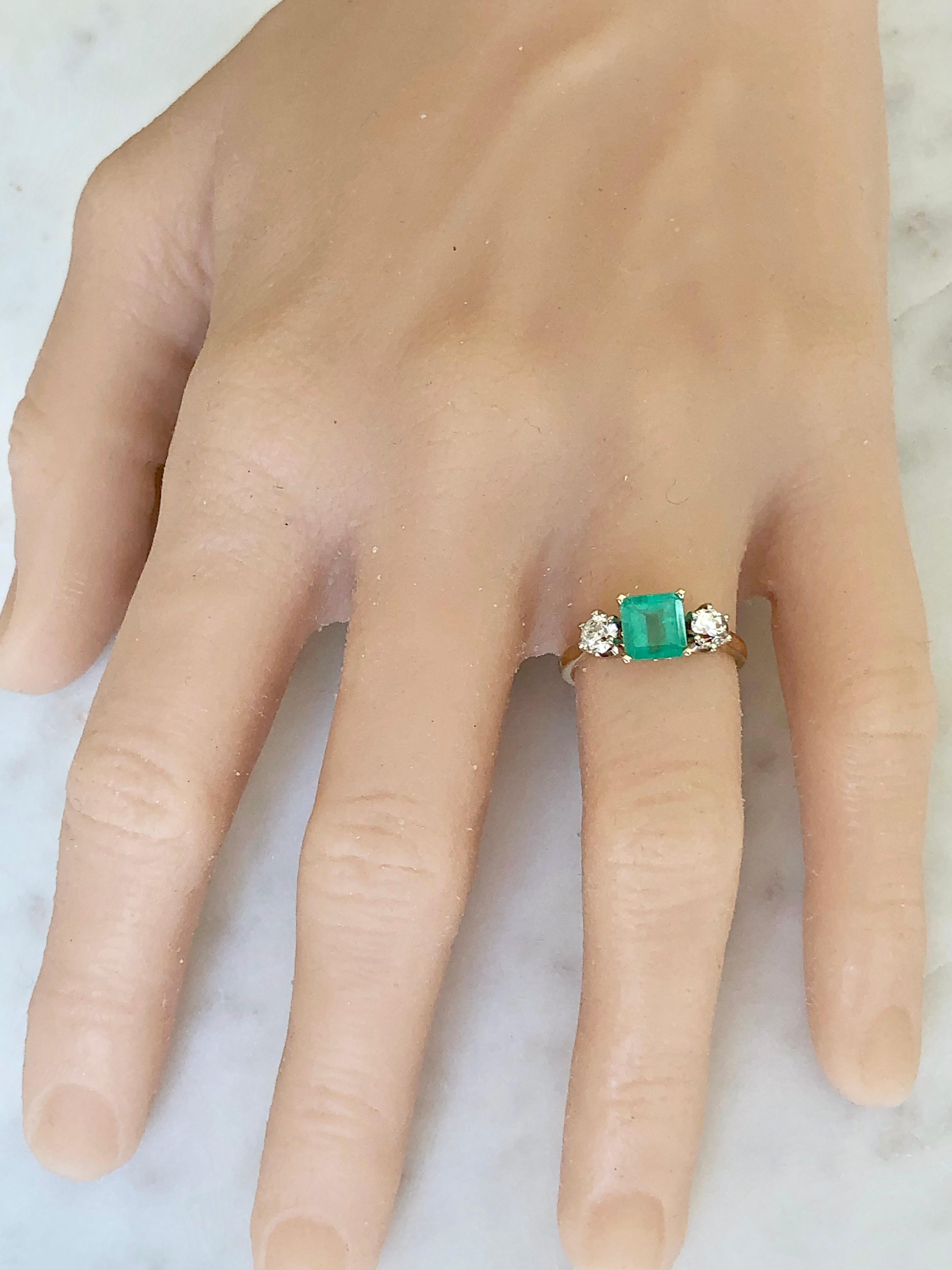 Women's 2.33 Carat Natural Colombian Emerald Old European Diamond Engagement Ring Gold For Sale