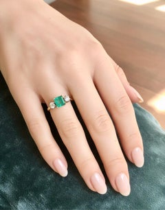 2.33 Carat Natural Colombian Emerald Old European Diamond Engagement Ring Gold