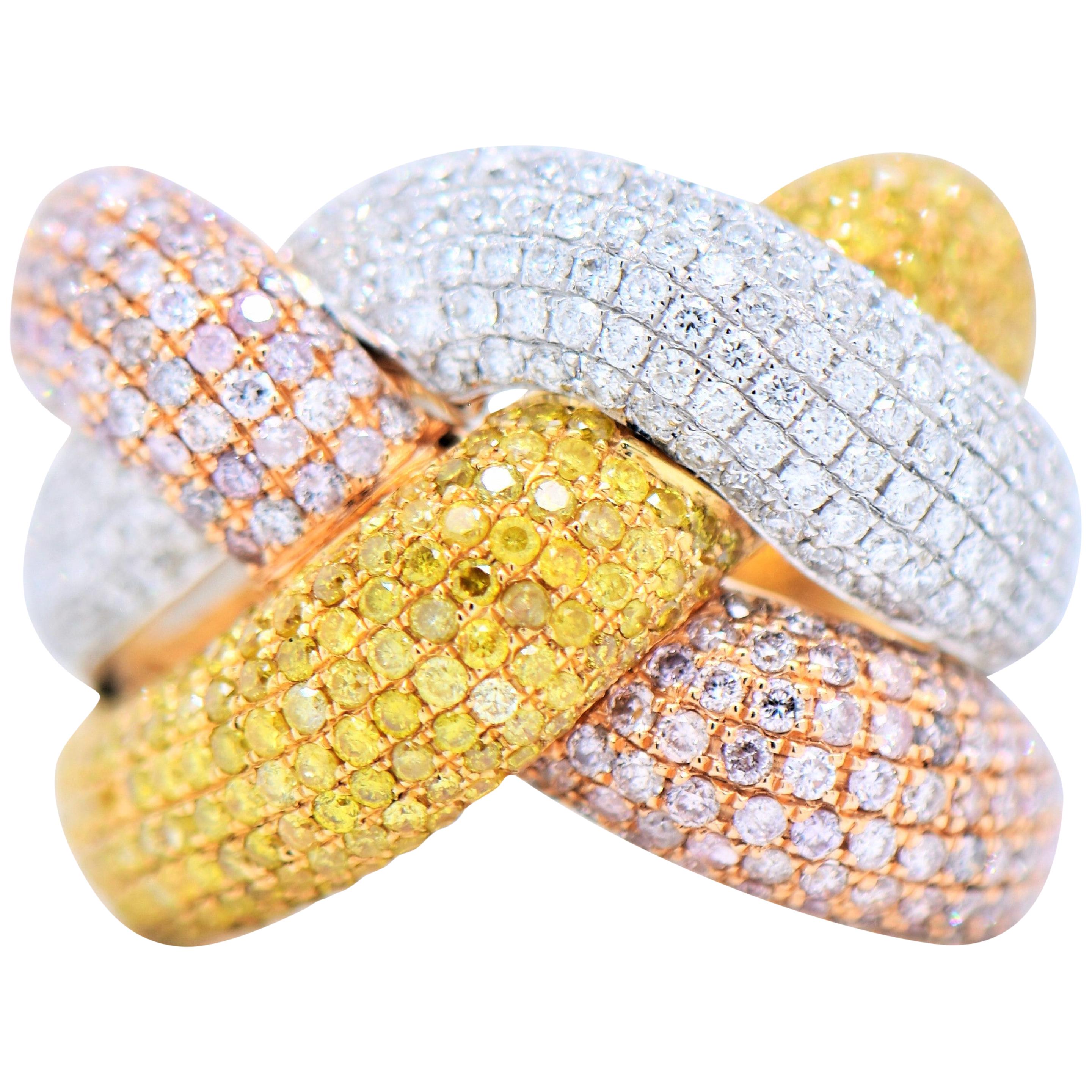 2.33 Carat Natural Fancy Pink and Yellow Diamond Pave Ring