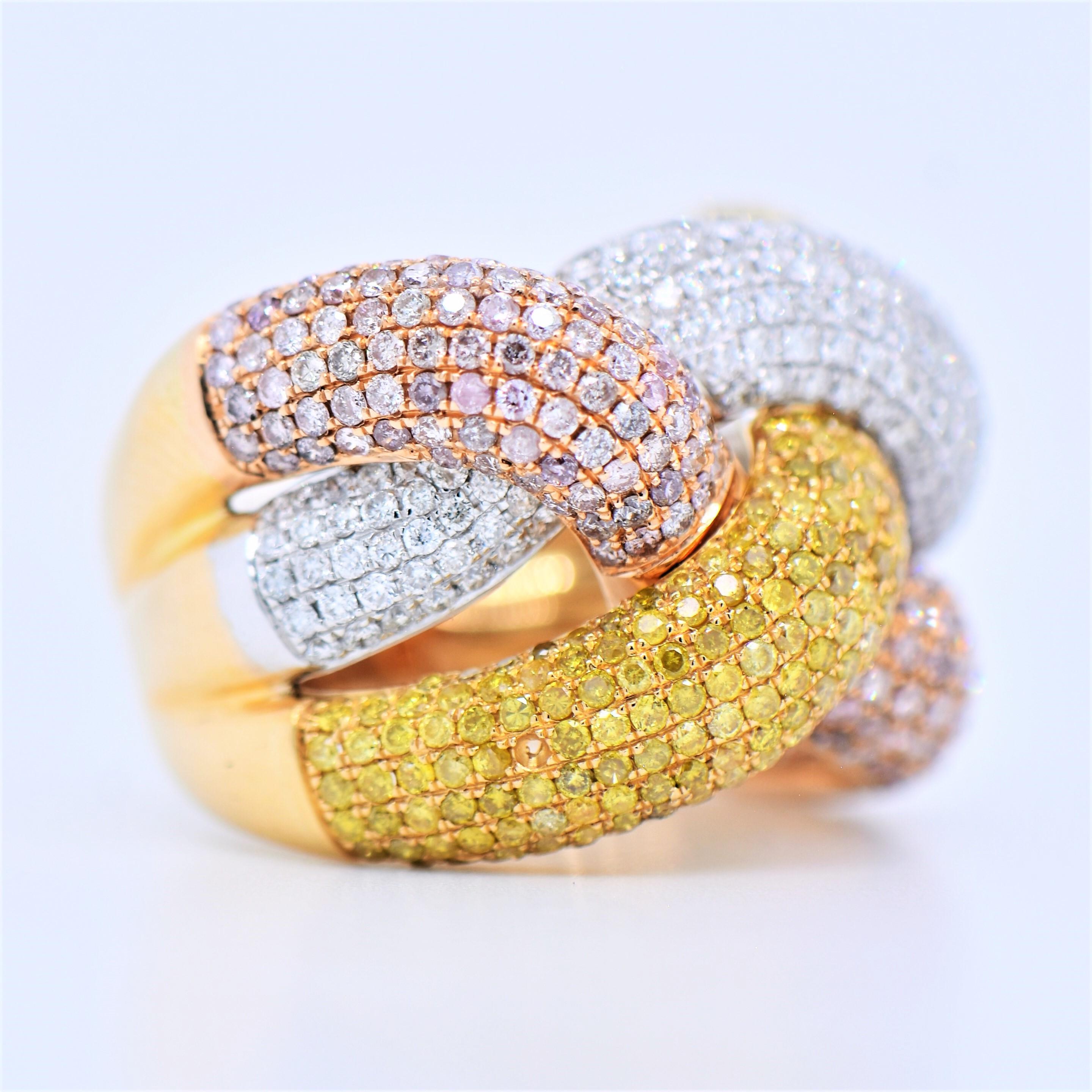 Contemporary 2.33 Carat Natural Fancy Pink and Yellow Diamond Pave Ring