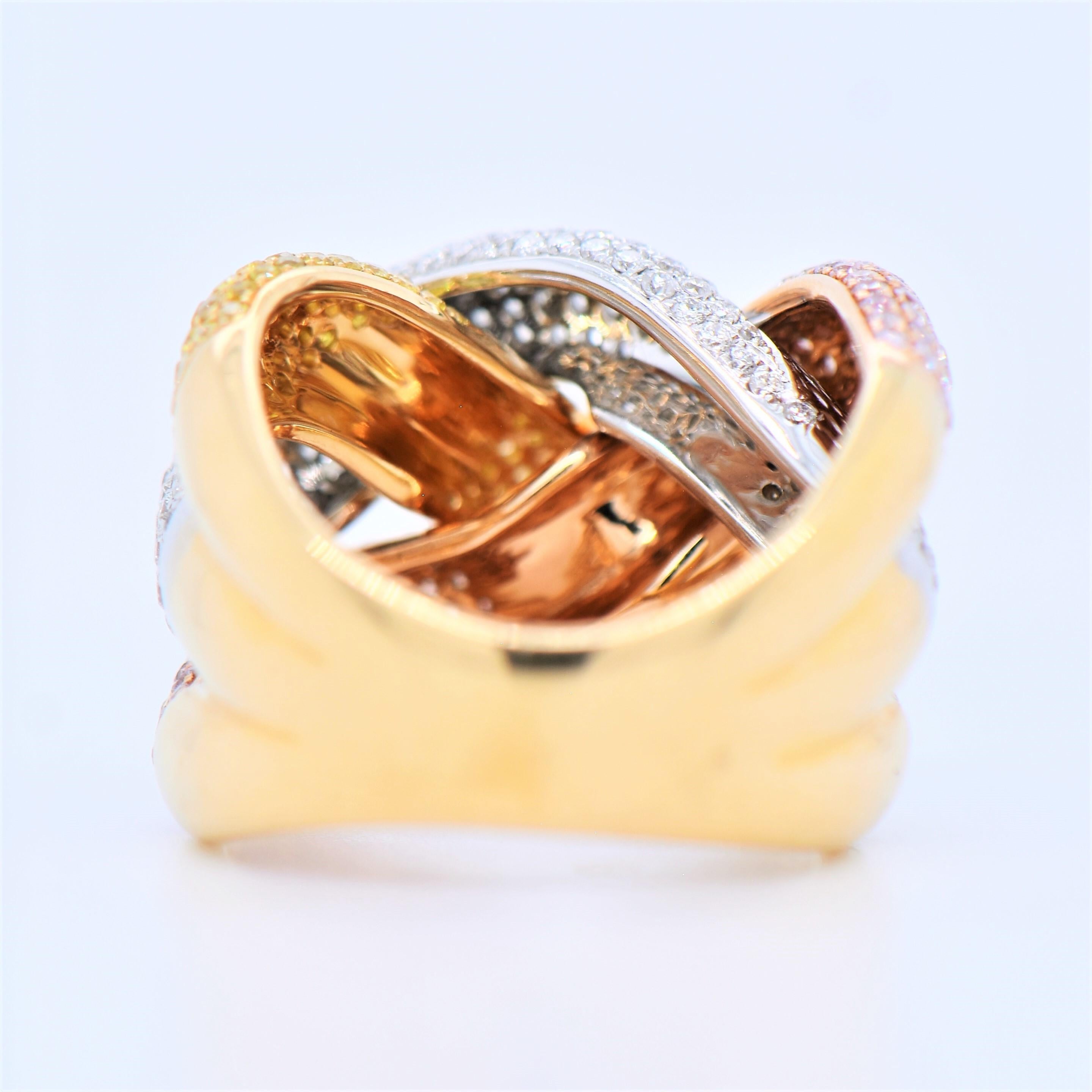 Round Cut 2.33 Carat Natural Fancy Pink and Yellow Diamond Pave Ring