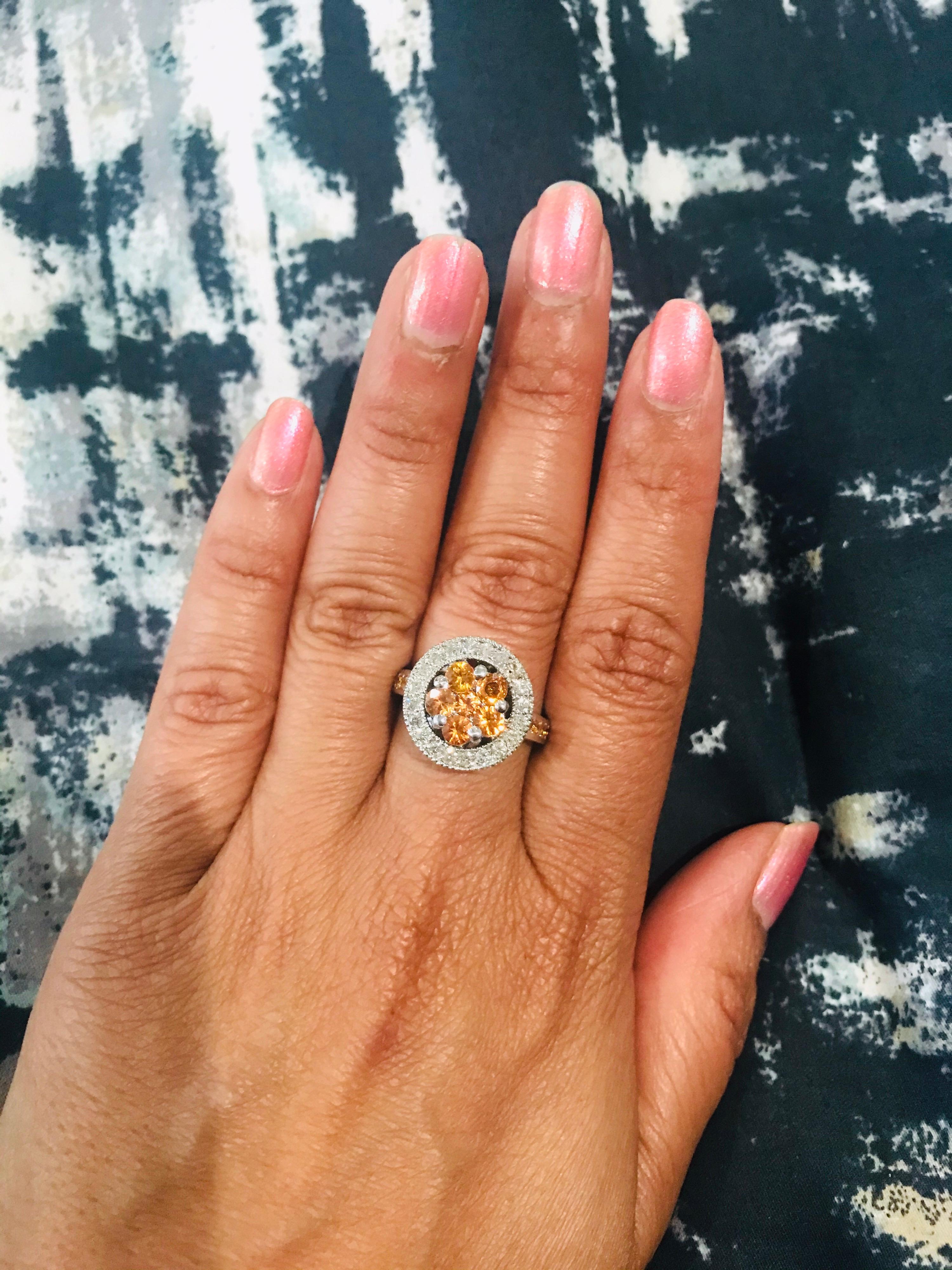 Modern 2.33 Carat Orange Sapphire Diamond White Gold Cocktail Ring For Sale
