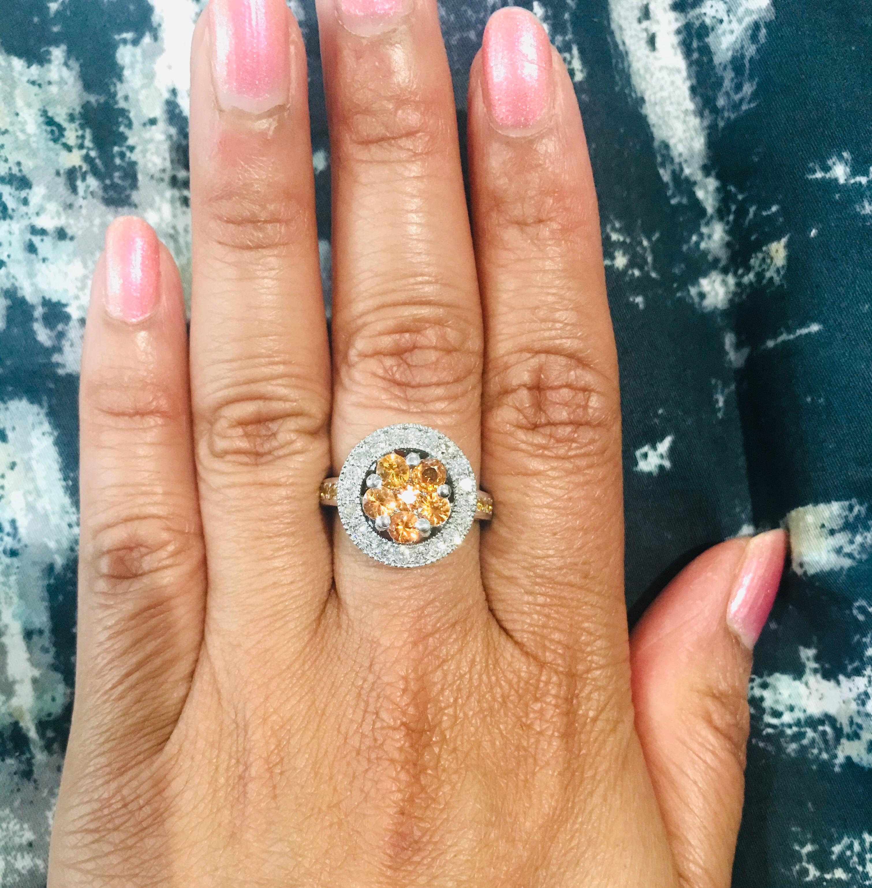 Round Cut 2.33 Carat Orange Sapphire Diamond White Gold Cocktail Ring For Sale
