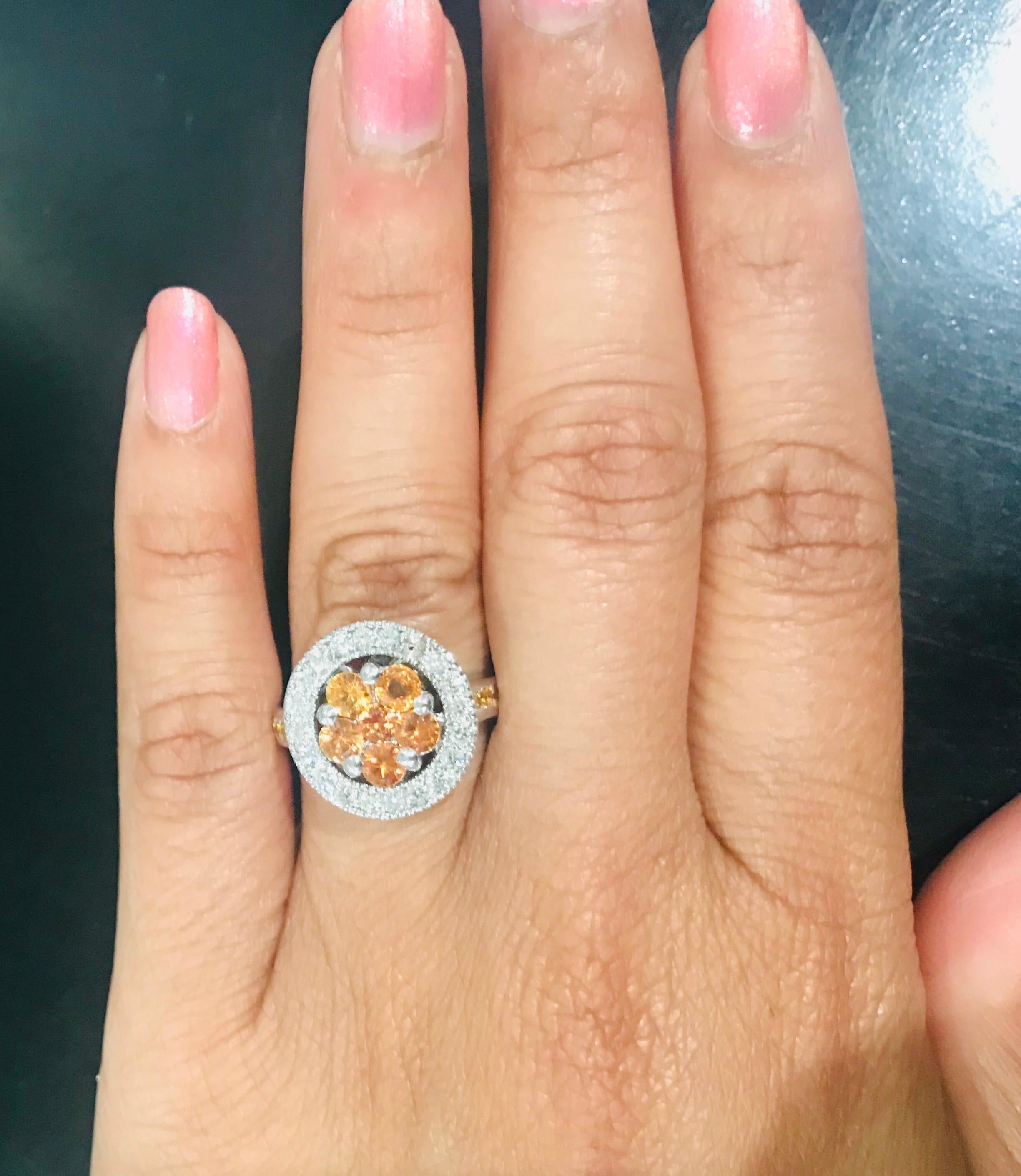 Women's 2.33 Carat Orange Sapphire Diamond White Gold Cocktail Ring For Sale