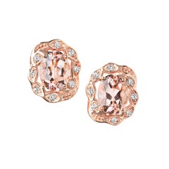 2.33 Carat Oval Pink Morganite and 0.2 Carat White Diamond Earrings