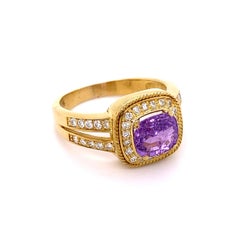 2.33 Carat Pink Sapphire and Diamond Gold Cocktail Ring Estate Fine Jewelry