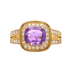 2.33 Carat Pink Sapphire and Diamond Gold Cocktail Ring Estate Fine Jewelry