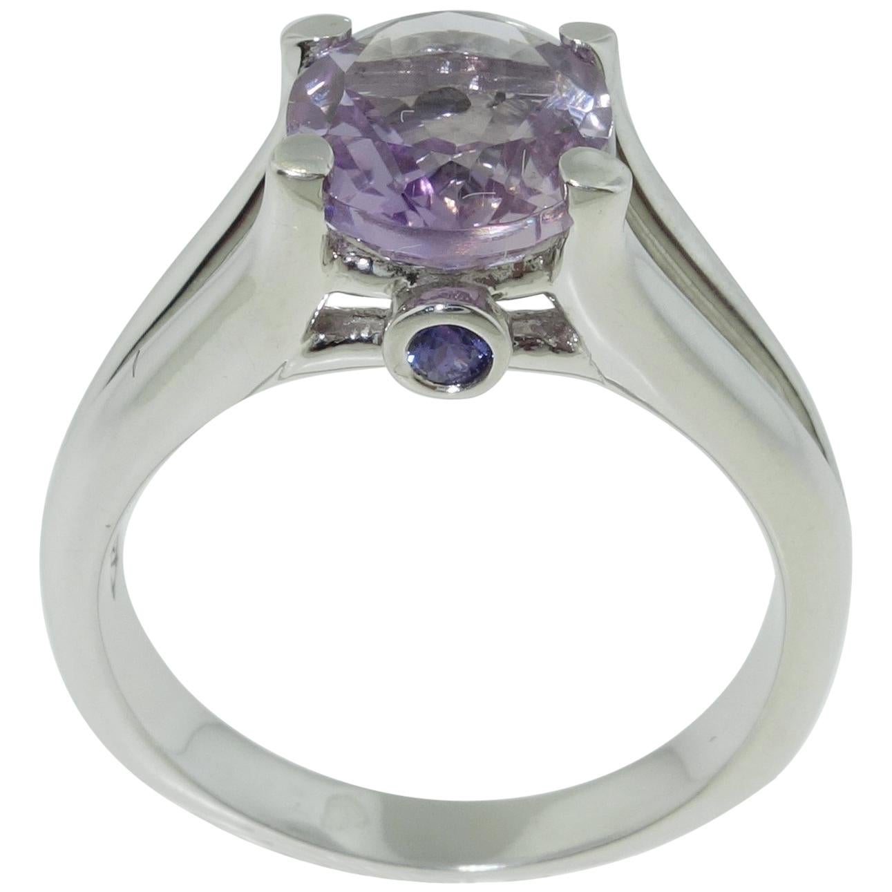 2.33 Carat Rose de France Amethyst and Sapphire Ring Estate Fine Jewelry For Sale