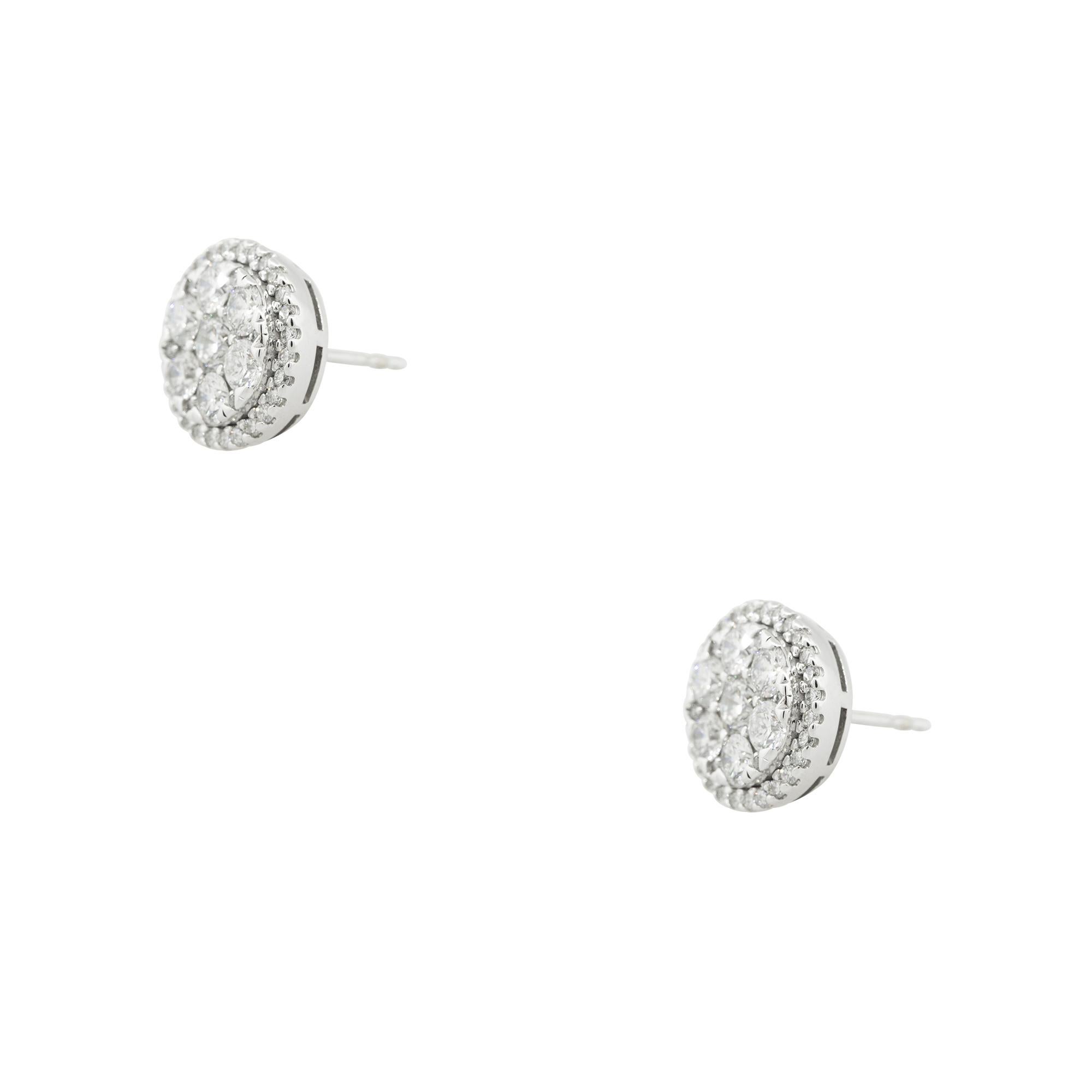 Round Cut 2.33 Carat Round Brilliant Diamond Cluster Stud Earrings 14 Karat in Stock For Sale