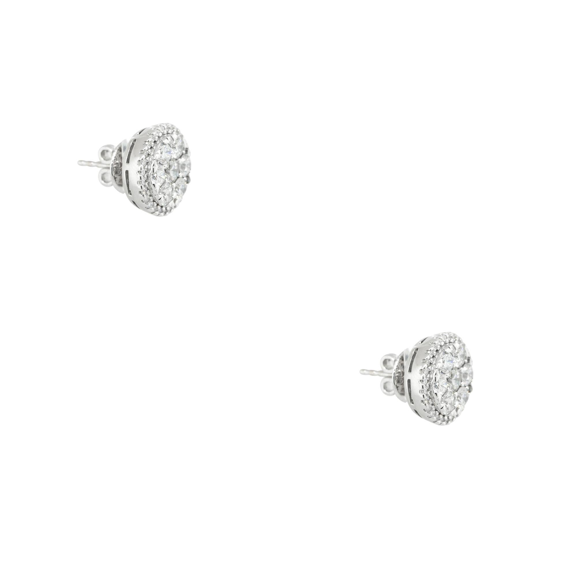 2.33 Carat Round Brilliant Diamond Cluster Stud Earrings 14 Karat in Stock For Sale 1