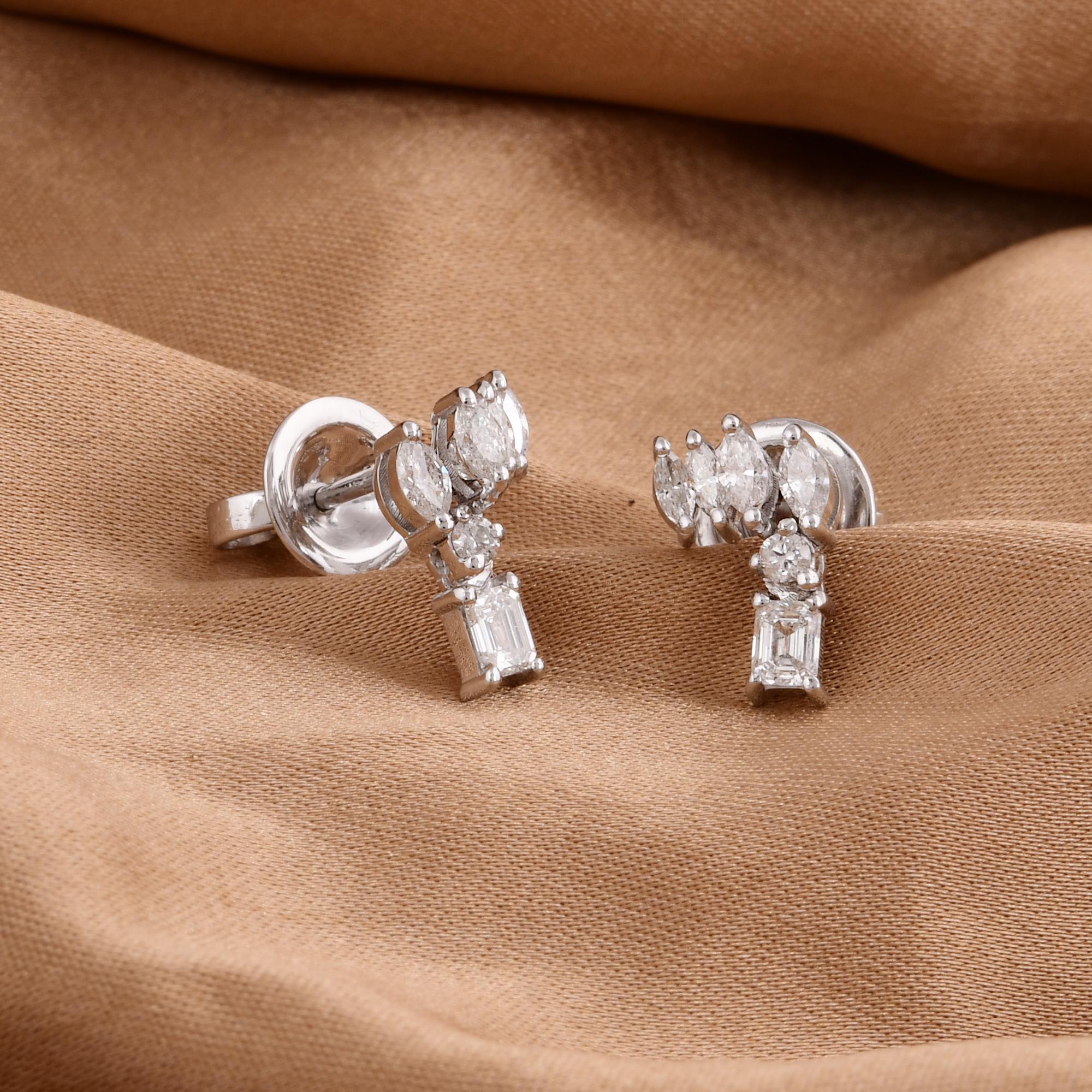 Women's 2.33 Carat Round Marquise & Emerald Cut Diamond Earrings 14 Karat White Gold For Sale