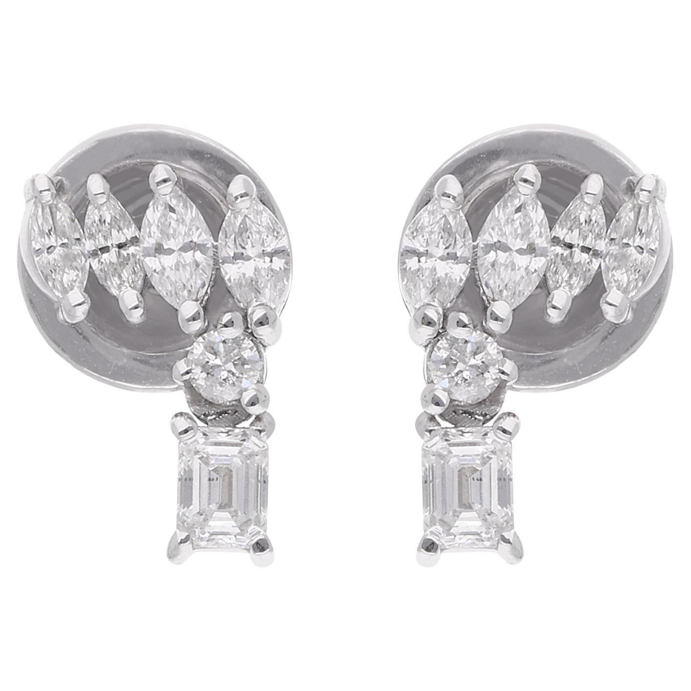 2.33 Carat Round Marquise & Emerald Cut Diamond Earrings 14 Karat White Gold For Sale