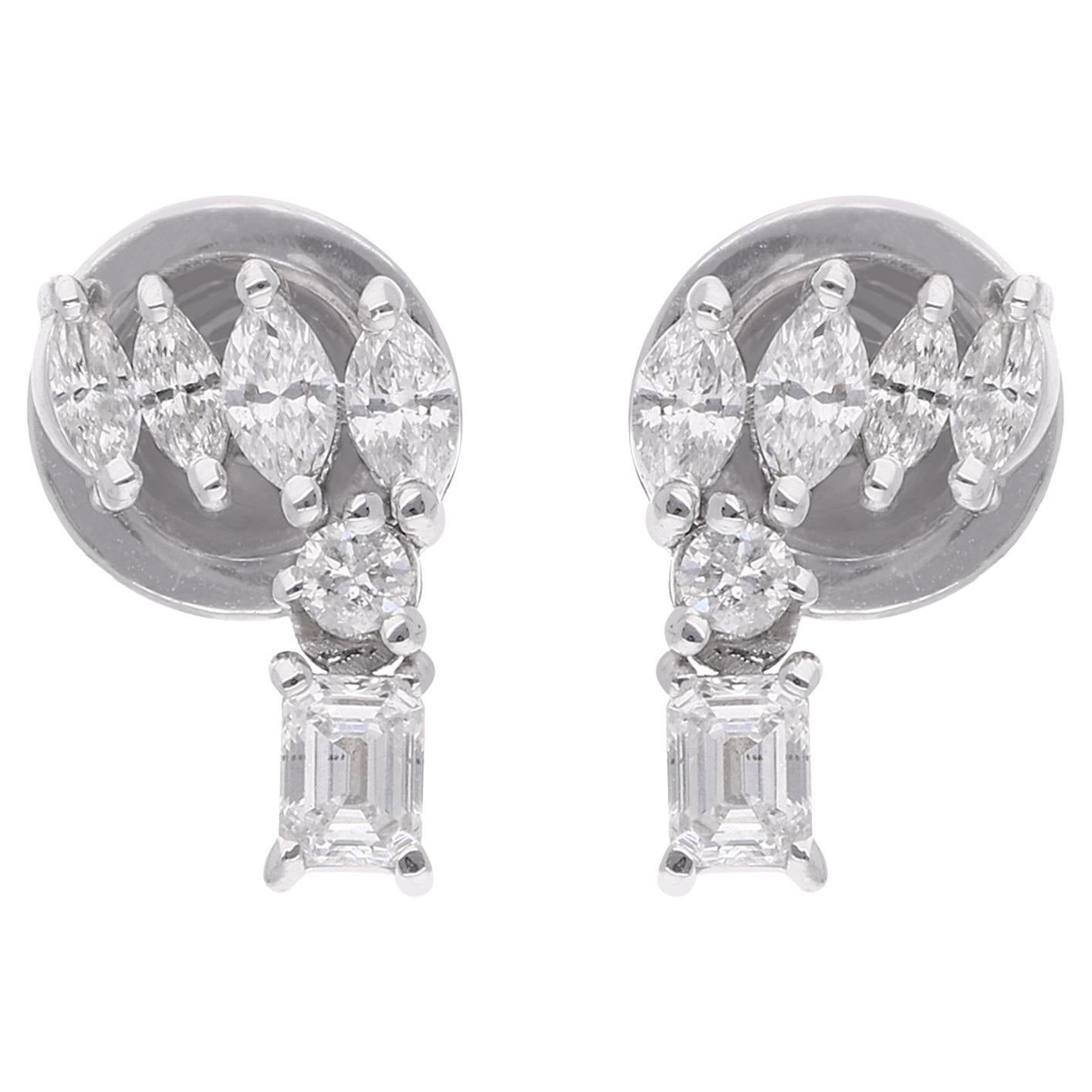 2.33 Carat Round Marquise & Emerald Cut Diamond Earrings 18 Karat White Gold