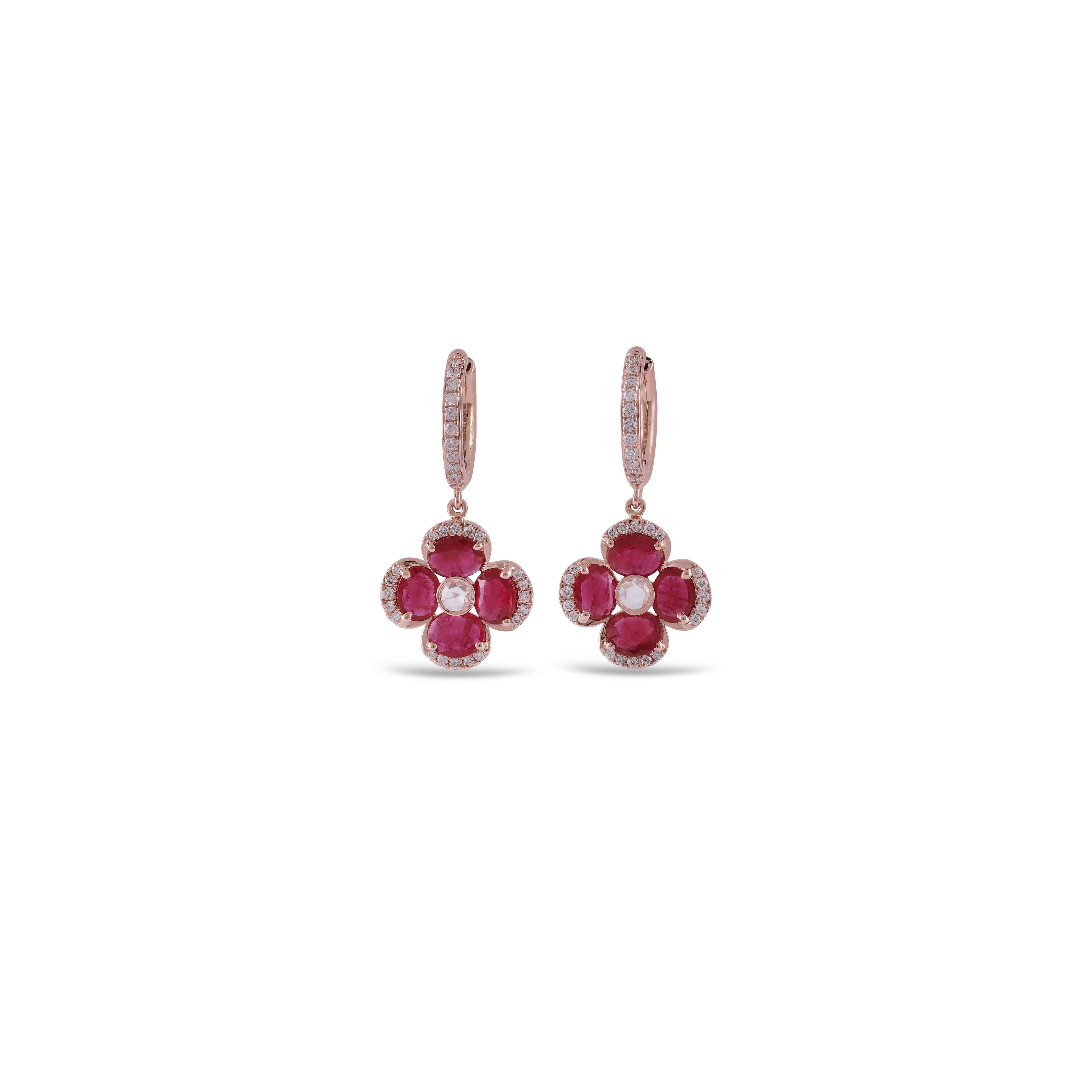 Contemporary 2.33 Carat Ruby & Round Diamonds Earring  For Sale