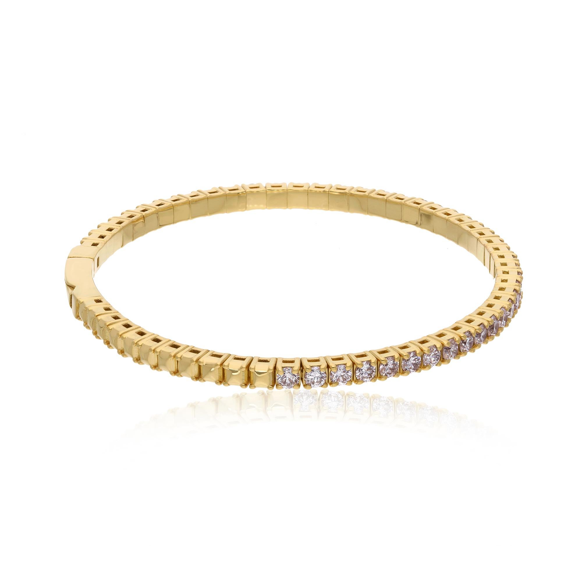 Round Cut 2.33 Carat SI Clarity HI Color Diamond Pave Bangle Bracelet 18 Karat Yellow Gold For Sale