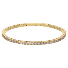 2.33 Carat SI Clarity HI Color Diamond Pave Bangle Bracelet 18 Karat Yellow Gold