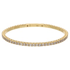 2.33 Carat SI Clarity HI Color Diamond Pave Bangle Bracelet 18 Karat Yellow Gold