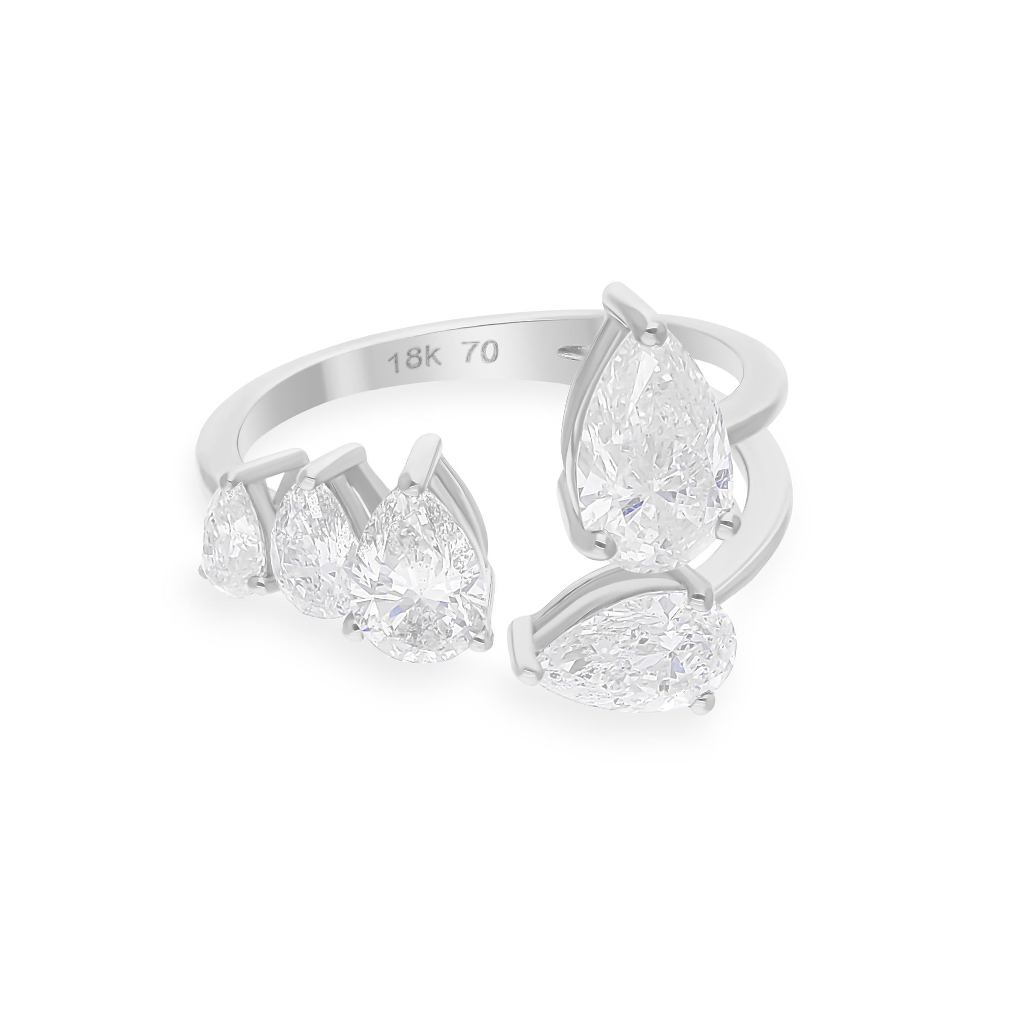 2.33 Carat SI/H Pear Brilliant Cut Diamond Cuff Ring 18 Karat White Gold Jewelry