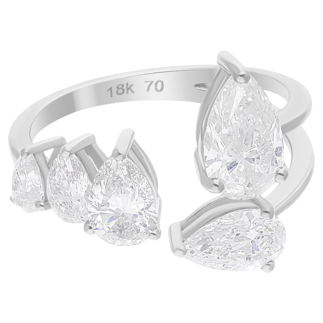 2.33 Carat SI/H Pear Brilliant Cut Diamond Cuff Ring 18 Karat White Gold Jewelry