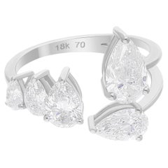 Anillo puño diamante talla pera brillante SI/H de 2,33 quilates Joyas de oro blanco de 18 quilates