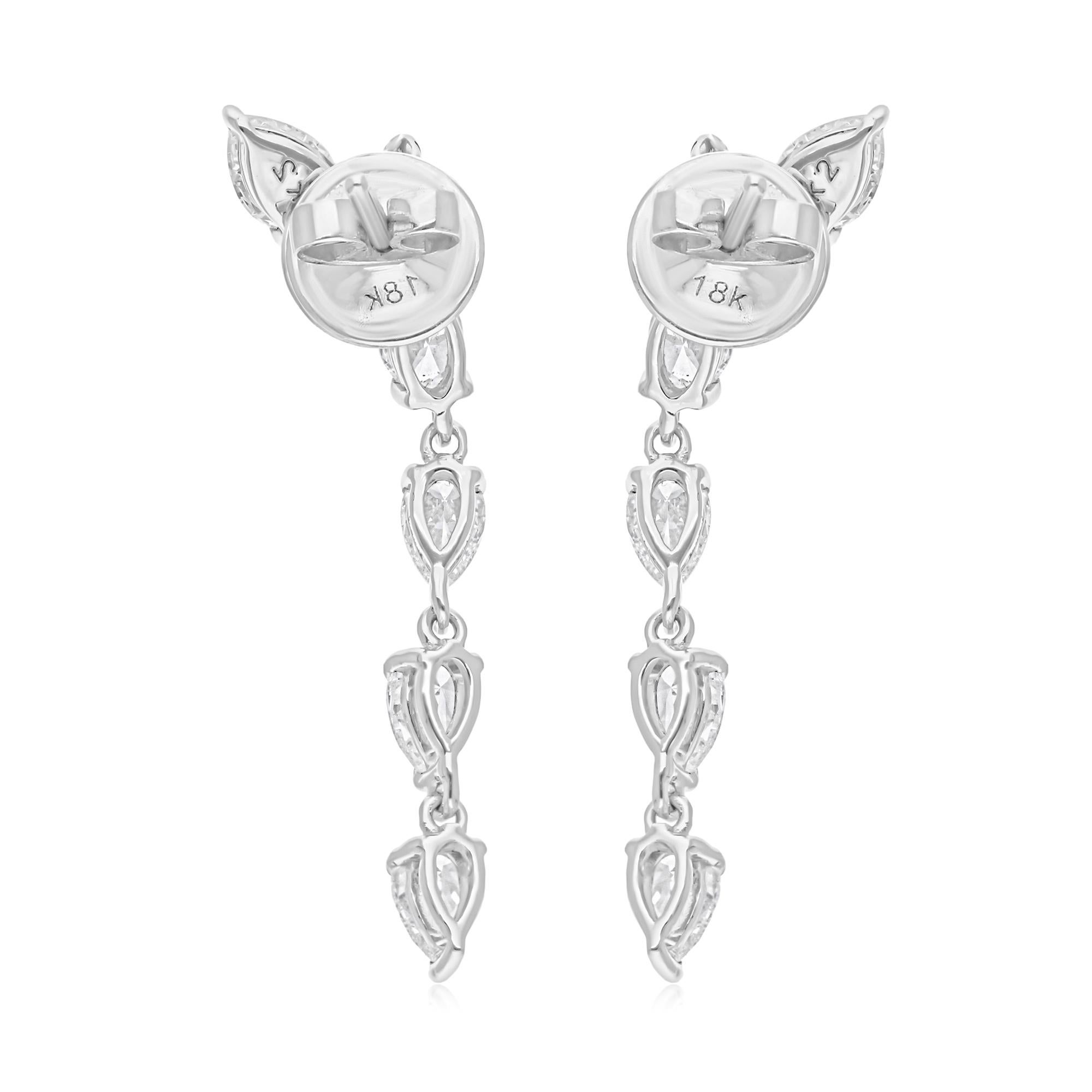 Modern 2.33 Carat SI/H Pear Oval Brilliant Cut Diamond Dangle Earrings 14k White Gold For Sale