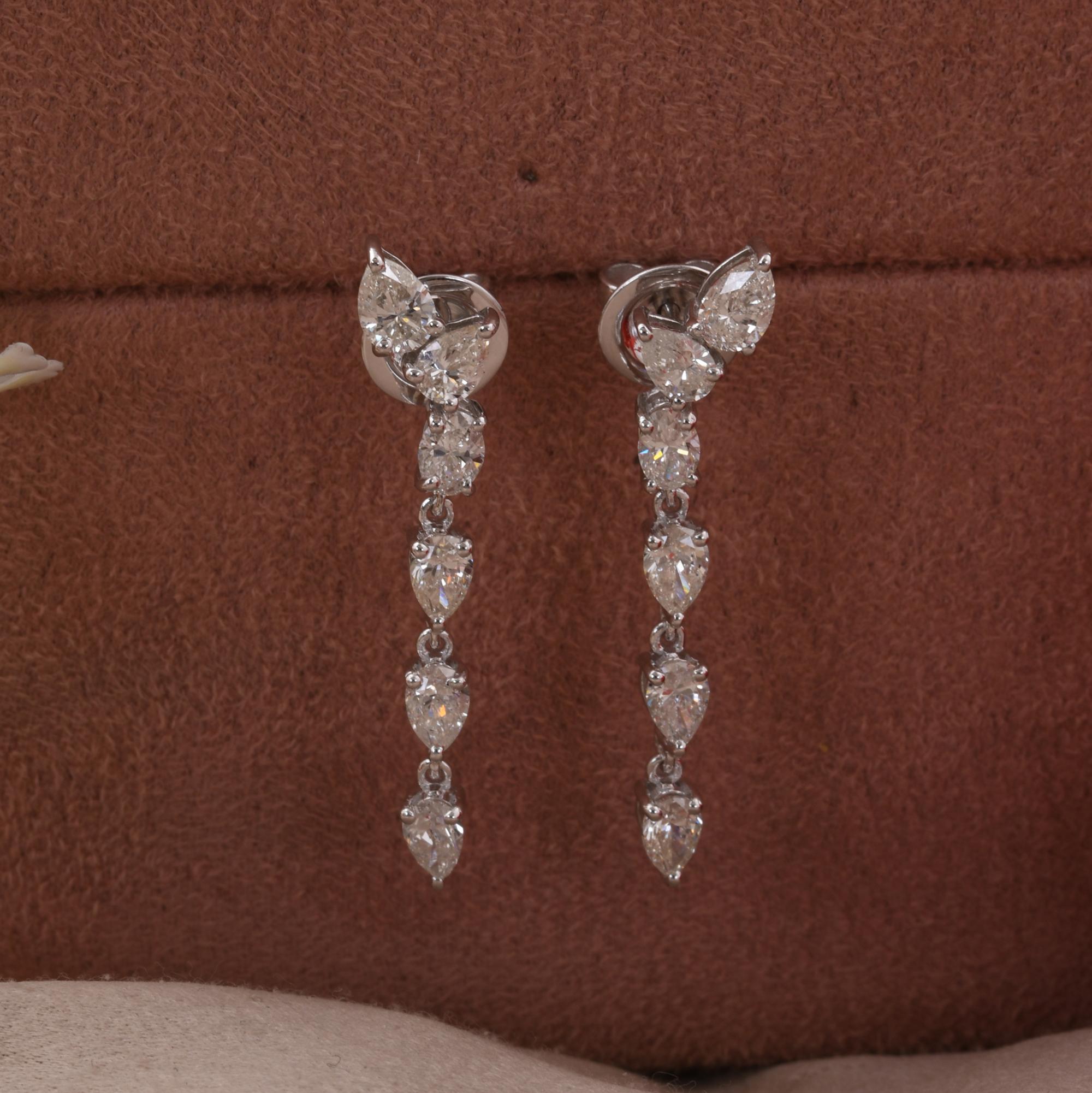 Pear Cut 2.33 Carat SI/H Pear Oval Brilliant Cut Diamond Dangle Earrings 14k White Gold For Sale